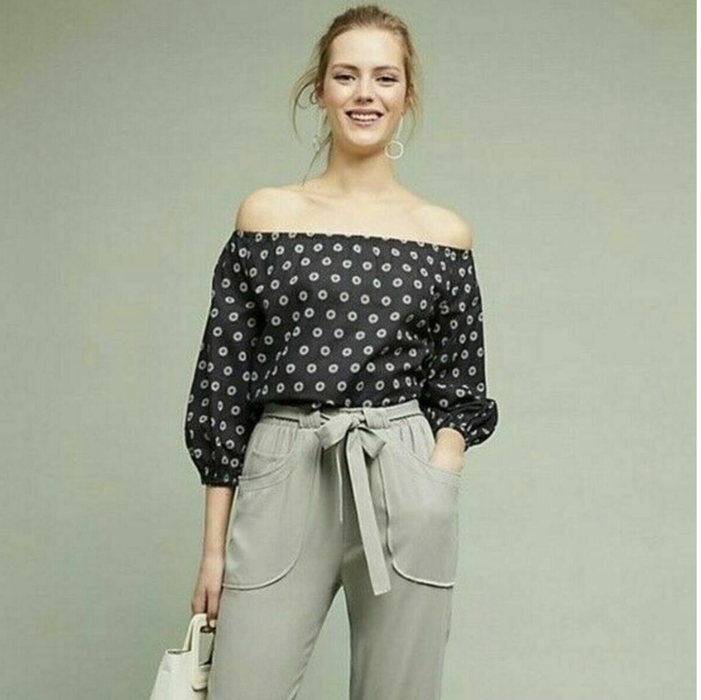 Maeve by Anthropologie charcoal colored off the shoulder blouse